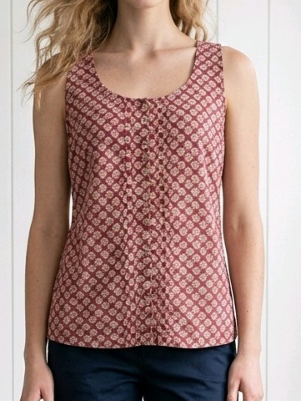 Eddie Bauer Pink Printed Button-Front Tank